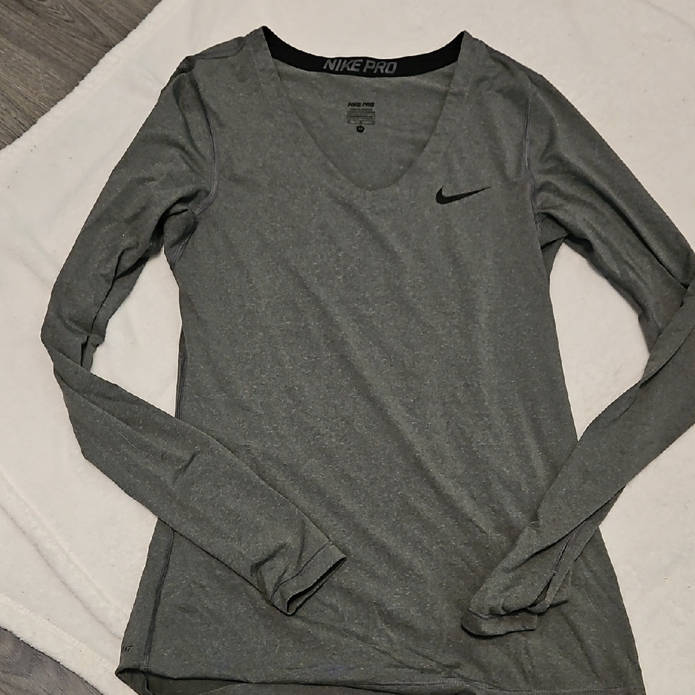 Nike Pro Gray Fitted Long Sleeve Tee